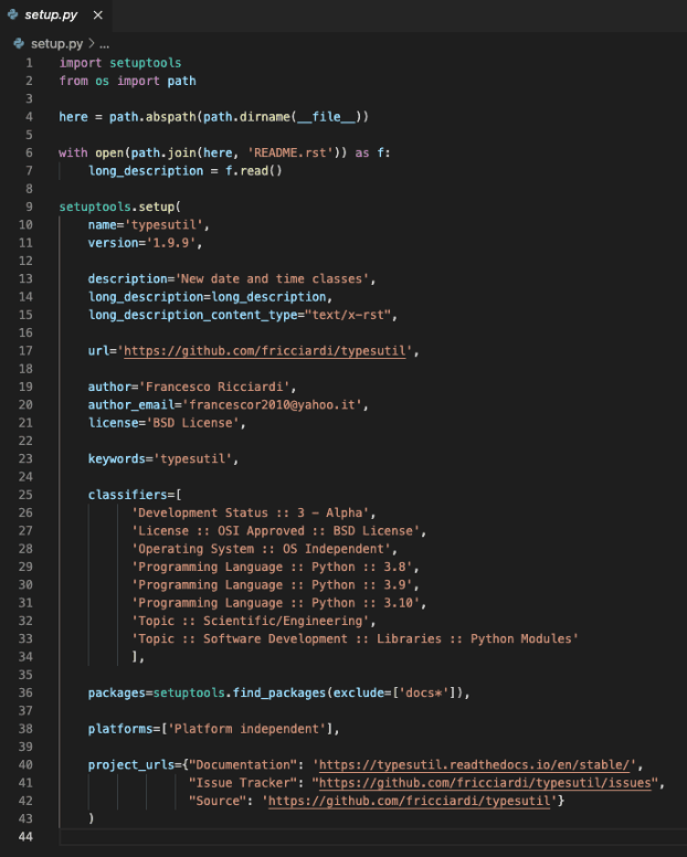 screengrab of setup.py taken from the malicious package typesutil