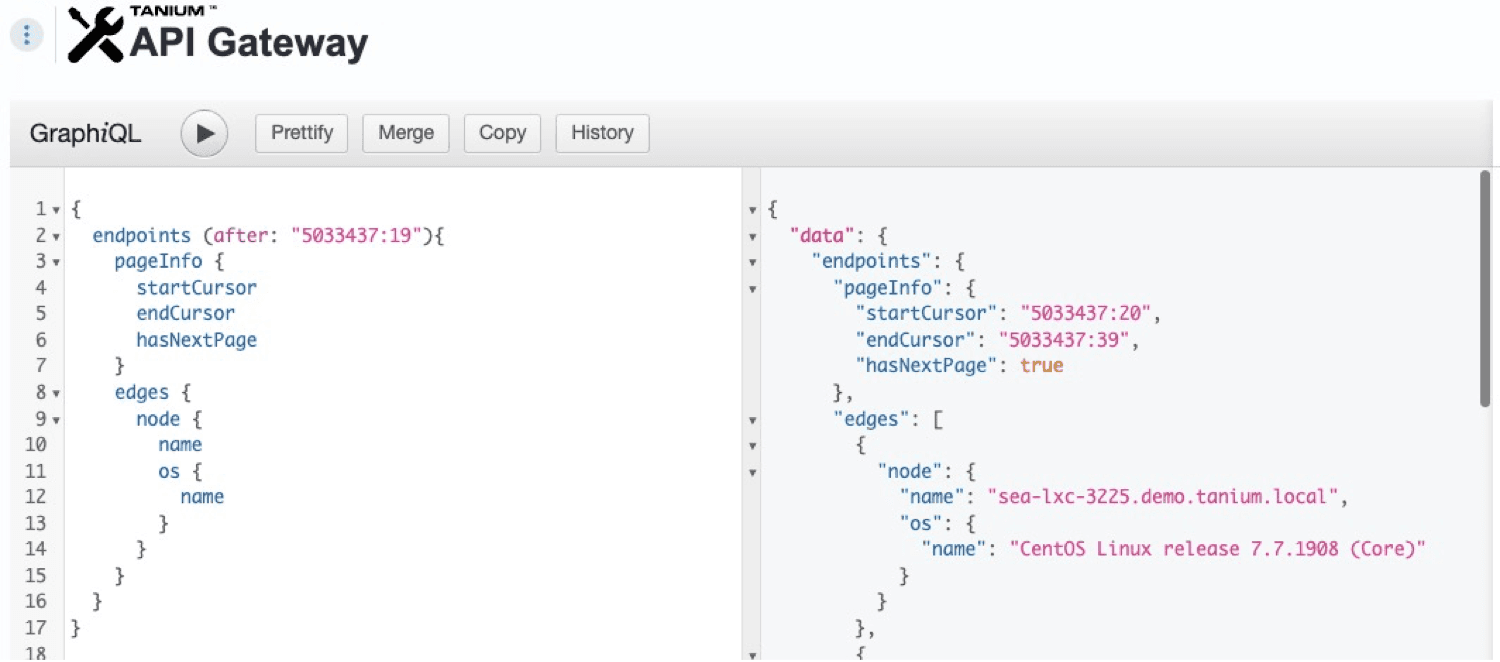 Screenshot 6: Iterating to the next set of data via the cursor in graphQL
