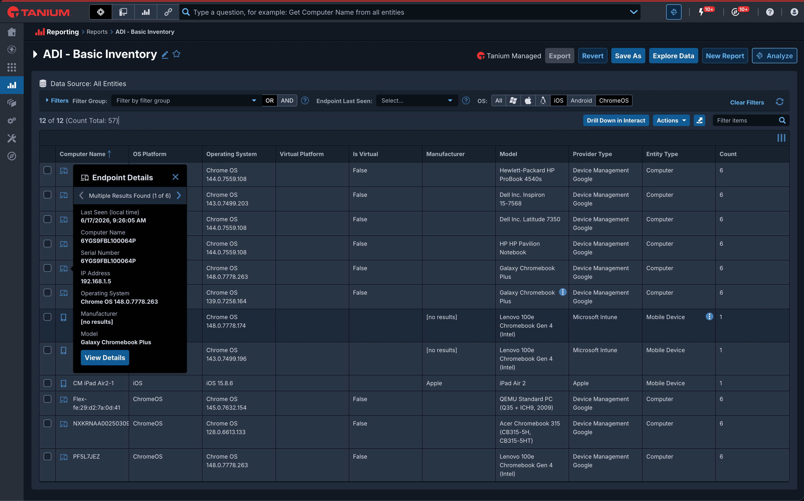 Screen for endpoint management for mobile