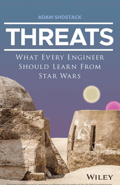 Blog featured image. A book cover for the book THREATS, with an image of a desert from the movie Star Wars.